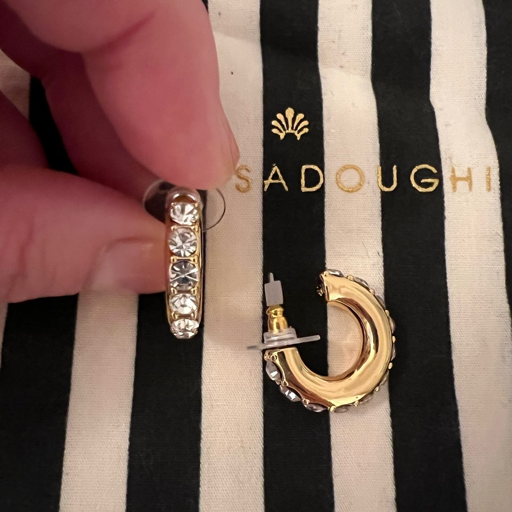 Lele Sadoughi Gold Color and Crystal Hoop Earrings